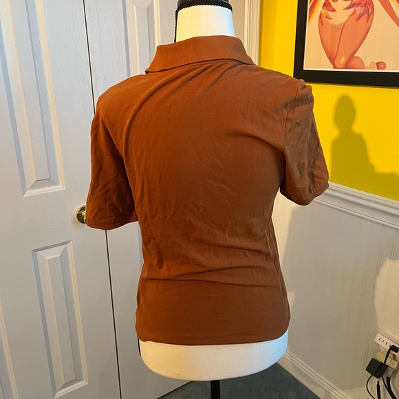 Everlane Mustard Copper Brown Bronze Polo Shirt Button Up Short Sleeve Top xs - Picture 3 of 4